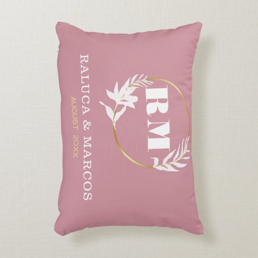 Modern Custom Monogram Anniversary Keepsake アクセントクッション (正面(垂直))