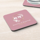 Modern Custom Monogram Anniversary Keepsake コースター (左側)