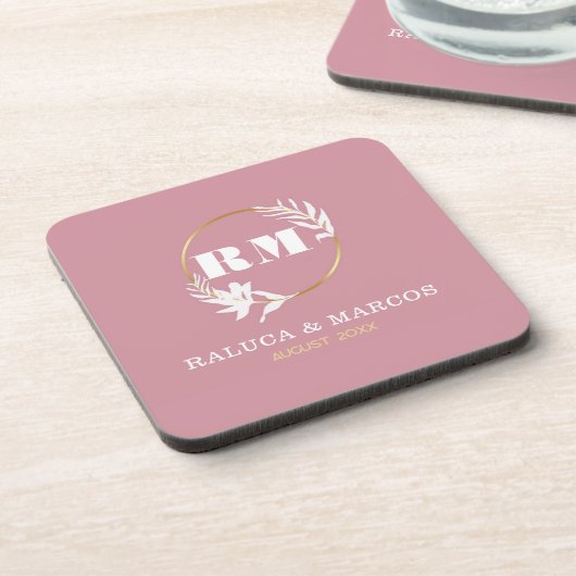 Modern Custom Monogram Anniversary Keepsake コースター (左側)