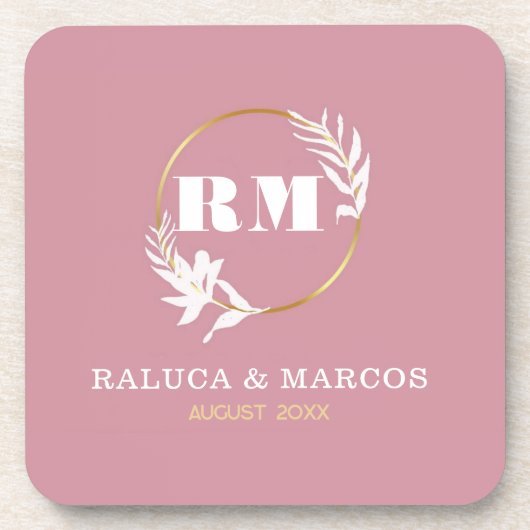 Modern Custom Monogram Anniversary Keepsake コースター (正面)