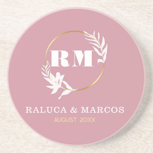 Modern Custom Monogram Anniversary Keepsake コースター (正面)