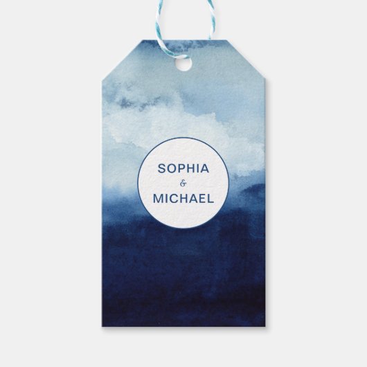 Modern Custom Name Blue Watercolor ギフトタグ (正面)