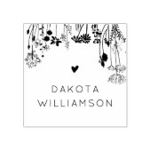 Modern Custom Name Heart Rustic Wildflowers ラバースタンプ (インプリント)