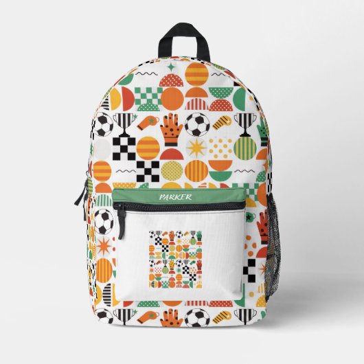 Modern Custom Name Soccer Football Pattern Printed プリントバックパック (正面)