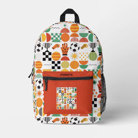 Modern Custom Name Soccer Football Pattern Printed プリントバックパック (正面)