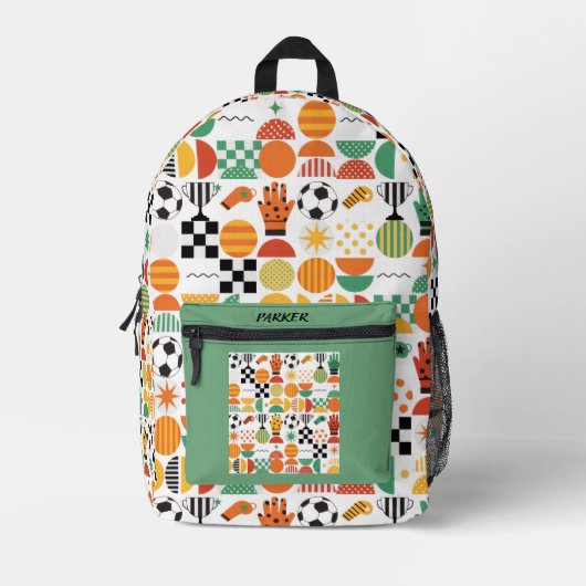 Modern Custom Name Soccer Football Pattern Printed プリントバックパック (正面)