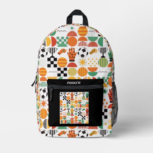 Modern Custom Name Soccer Football Pattern Printed プリントバックパック (正面)