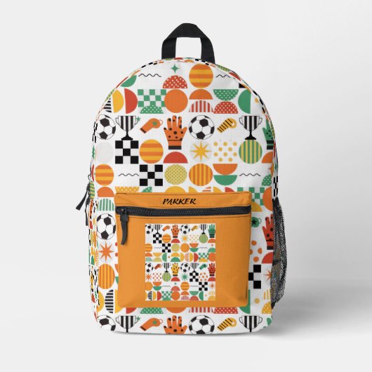 Modern Custom Name Soccer Football Pattern Printed プリントバックパック (正面)
