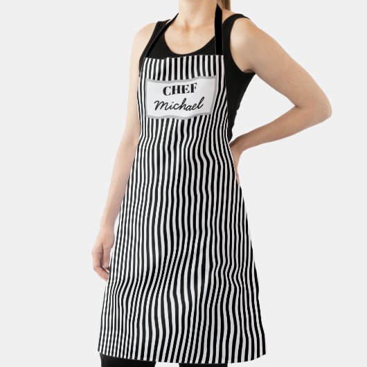 Modern Custom Personalized Chef Black Striped エプロン (インサイチュ)