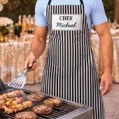 Modern Custom Personalized Chef Black Striped エプロン