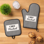 Modern Custom Personalized Chef Black Striped  鍋つかみ&鍋敷きセット (トップダウン)