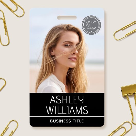 Modern Custom Photo Color Logo Employee Black バッジ