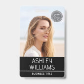 Modern Custom Photo Color Logo Employee Black バッジ (正面)