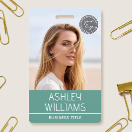 Modern Custom Photo Color Logo Employee Green バッジ