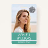 Modern Custom Photo Color Logo Employee Green バッジ (正面)