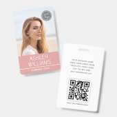 Modern Custom Photo Color Logo Employee Pink バッジ (正面＆裏面)