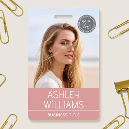 Modern Custom Photo Color Logo Employee Pink バッジ