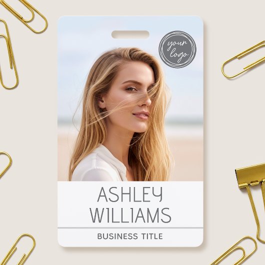 Modern Custom Photo Color Logo Employee White バッジ