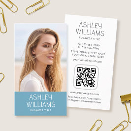 Modern Custom Photo Color QR Code Elegant Blue 名刺