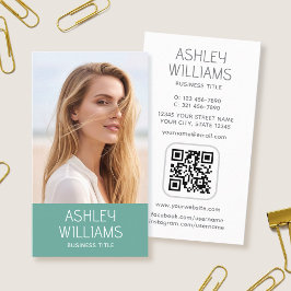 Modern Custom Photo Color QR Code Elegant Green 名刺