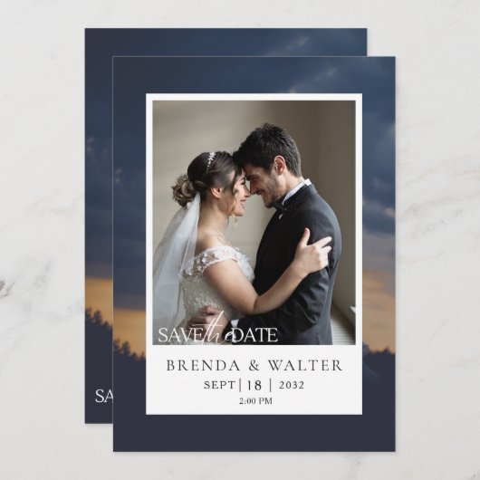 Modern Custom Photo Elegant Script Wedding 招待状 (正面/裏面)