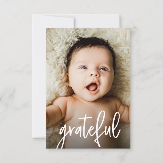 Modern Custom Photo Grateful Baby Shower  サンキューカード (正面)