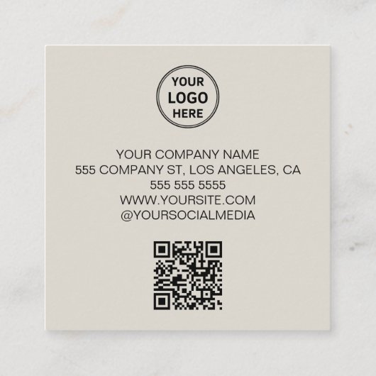 Modern Custom Photo Logo QR Corporate スクエア名刺 (裏面)