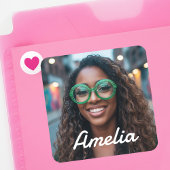 Modern Custom Photo Name Retro Typography スクエアシール