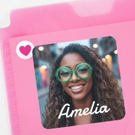 Modern Custom Photo Name Retro Typography スクエアシール