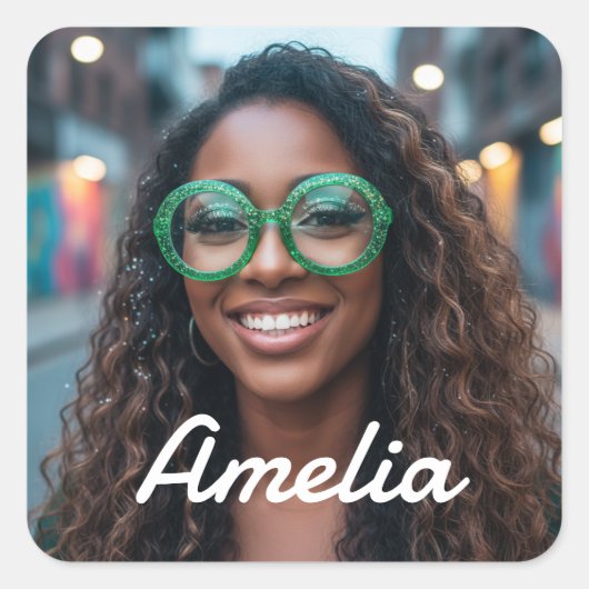 Modern Custom Photo Name Retro Typography スクエアシール (正面)