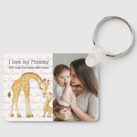 Modern Custom Photo Script 'I Love You - Mommy'  キーホルダー (正面)
