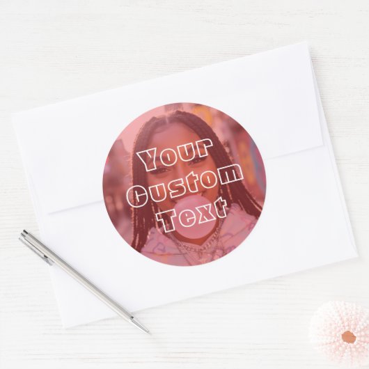 Modern Custom Photo Text Retro Red ラウンドシール (封筒)