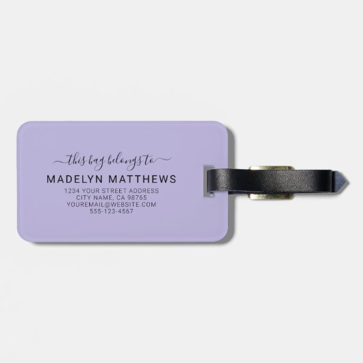 Modern Custom Purple Monogram Name ラゲッジタグ (裏面横)