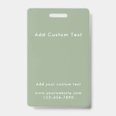 Modern Custom Script Sage Green Photo ID Name バッジ (裏面)