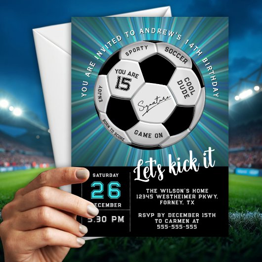 Modern Custom Soccer Ball  Birthday Fully Editable 招待状