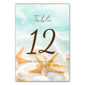 Modern Custom Starfish Shells Ocean Beach Wedding テーブルナンバー (正面)
