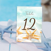 Modern Custom Starfish Shells Ocean Beach Wedding テーブルナンバー