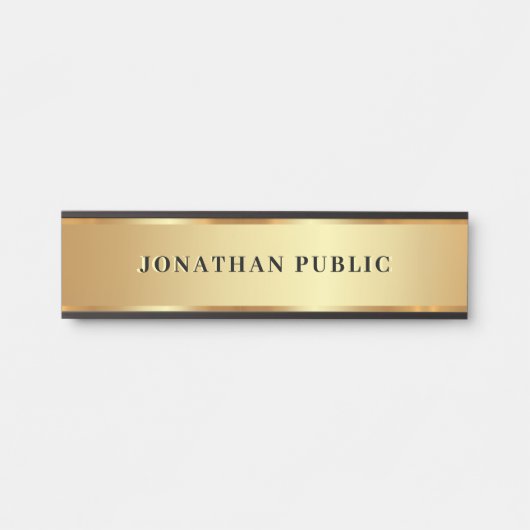 Modern Custom Text Name Black & Gold Luxury サインプレート (正面)