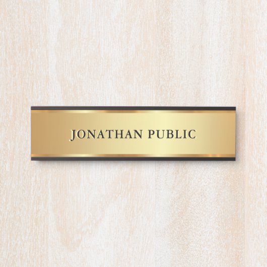 Modern Custom Text Name Luxury Black & Gold サインプレート (正面)