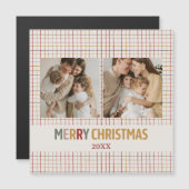 Modern Custom Two Photo Christmas Magnetic Card (正面/裏面)