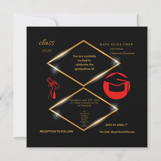 Modern Customizable Graduation Invitation    招待状 (正面)