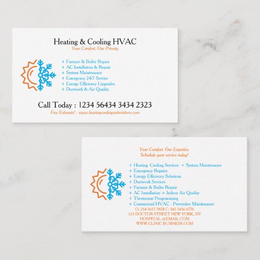 Modern CUSTOMIZABLE Heating & Cooling 名刺 (正面/裏面)