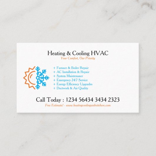 Modern CUSTOMIZABLE Heating & Cooling 名刺 (正面)