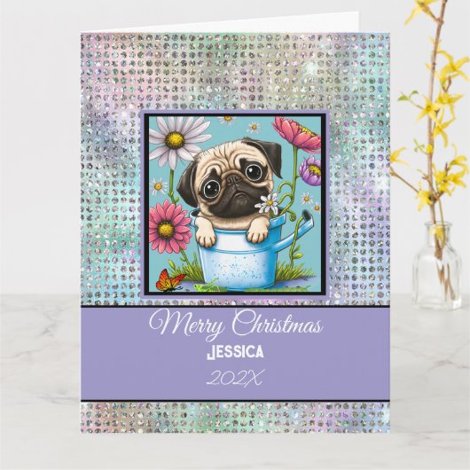 Modern Customizable Pet Pastel Christmas  カード (黄色い花)