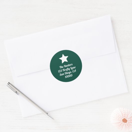 Modern Cut Star Deep Green Holiday Sticker ラウンドシール (封筒)