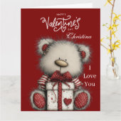 Modern Cute Bear Happy Valentines Day Custom Name  カード (黄色い花)