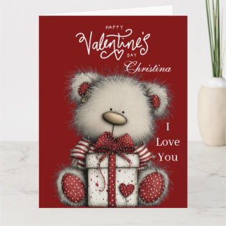 Modern Cute Bear Happy Valentines Day Custom Name カード