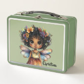 Modern Cute Black Girl Fairy Princess メタルランチボックス (正面)