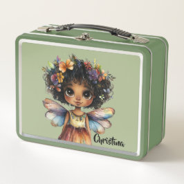 Modern Cute Black Girl Fairy Princess メタルランチボックス