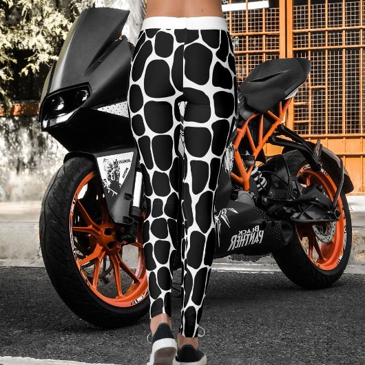 Modern Cute Black White Stone Pattern Gym Yoga Fun レギンス